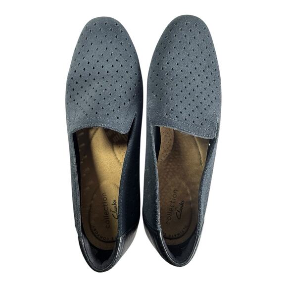 Clarks Juliet Hayes Womens 6M Navy Suede Leather 1" Flat Heel Comfort Loafers - Picture 6 of 8